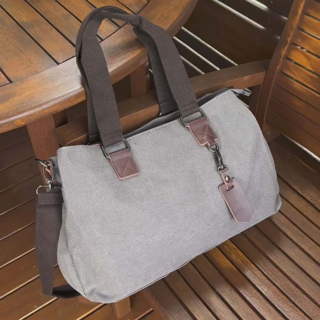 Canvas Shoulder Tote Bag | Three Zippered Main Compartments
