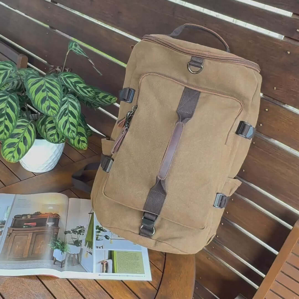Convertible Canvas Backpack - Travel Duffle Bag 34L