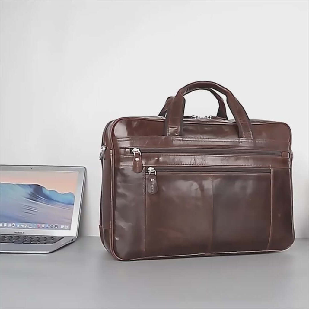 Leather 17-Inch Laptop Bag for Business and Travel