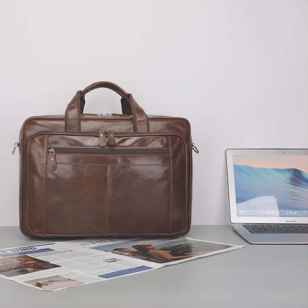 Spacious Leather Laptop Bag for Business Travel