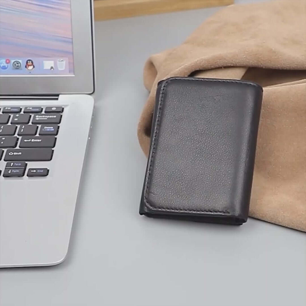 Black Leather RFID Wallet with Coin Pocket