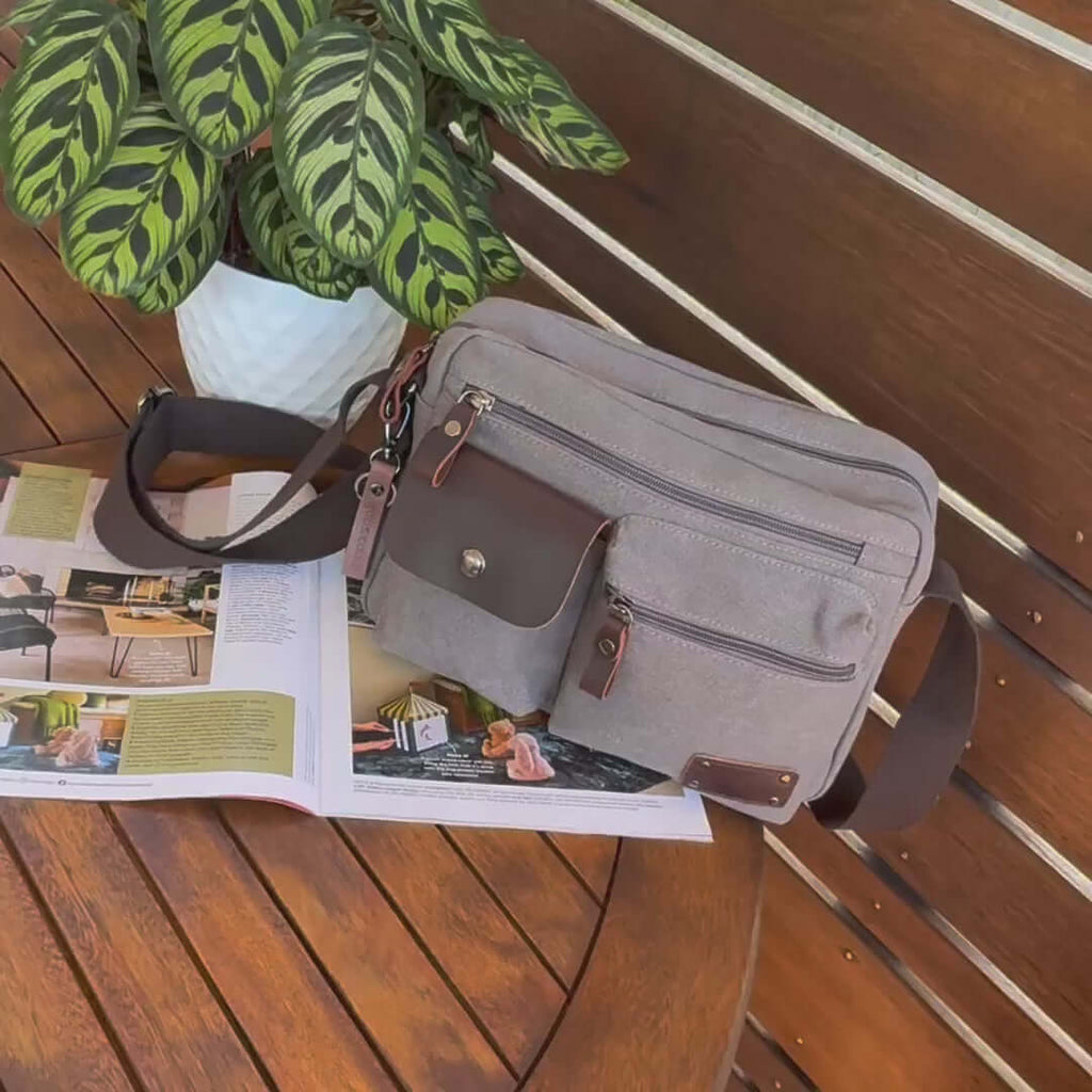 Vintage Canvas Crossbody Bag - Multi Pocket Shoulder Bag