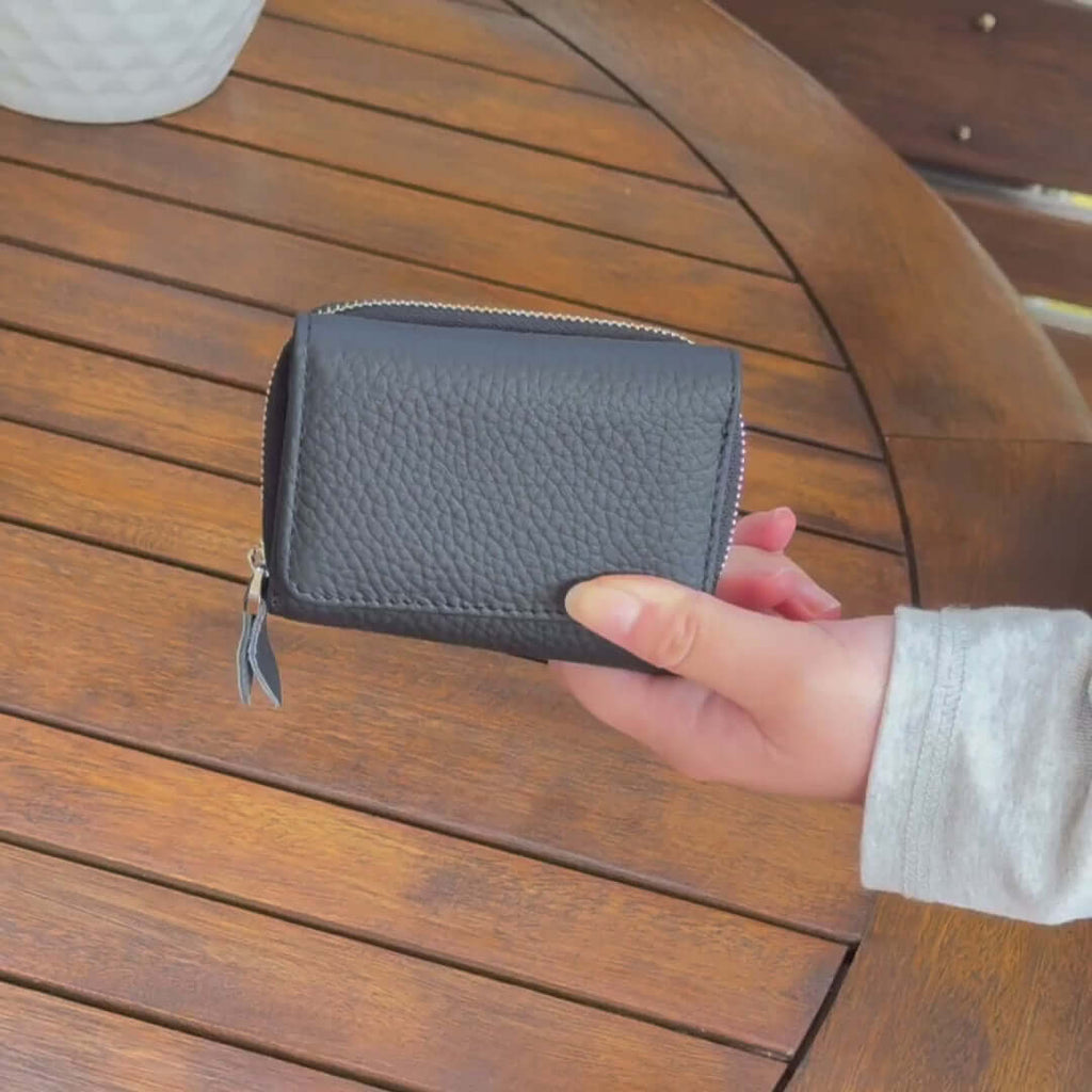 Leather RFID Mini Wallet with Zippered Coin Pocket