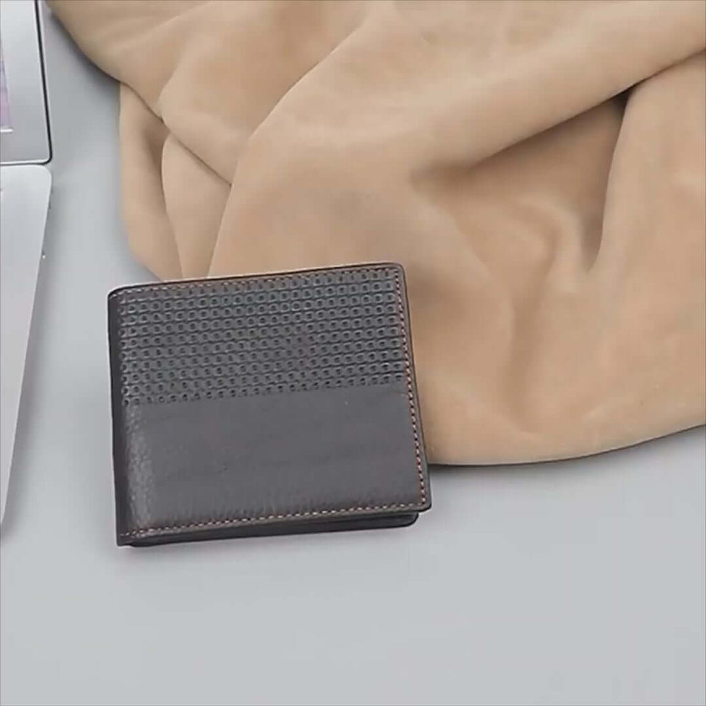 Men's Black Genuine Leather Wallet with Embossed Pattern
