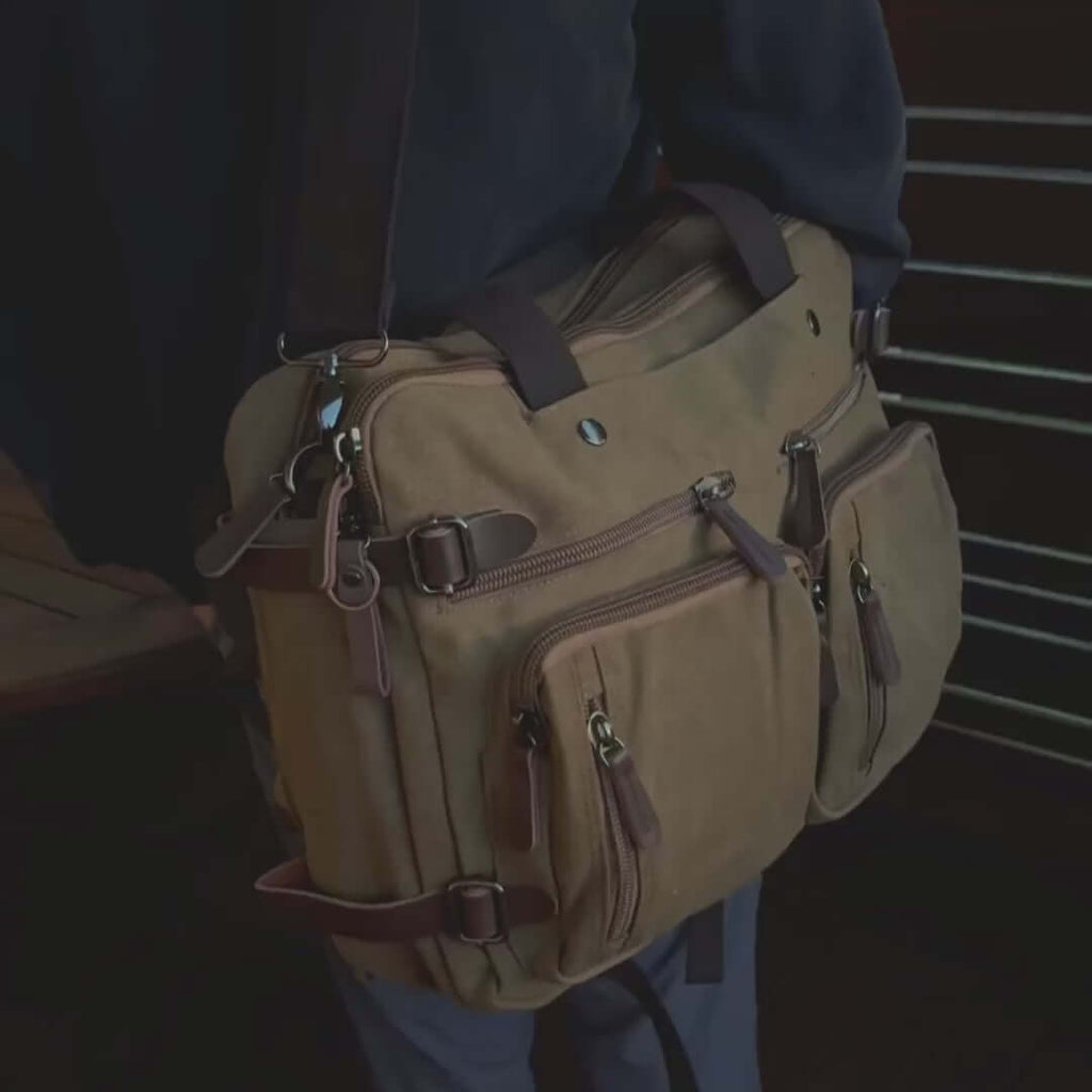 Canvas Laptop Bag: Briefcase, Backpack, Shoulder Bag in One