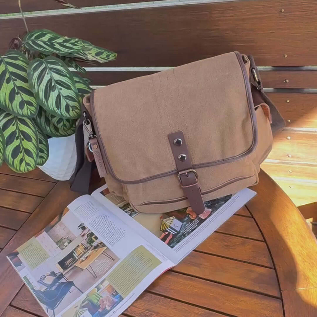 Canvas Shoulder Crossbody Bag with Belt Buckle Decoration