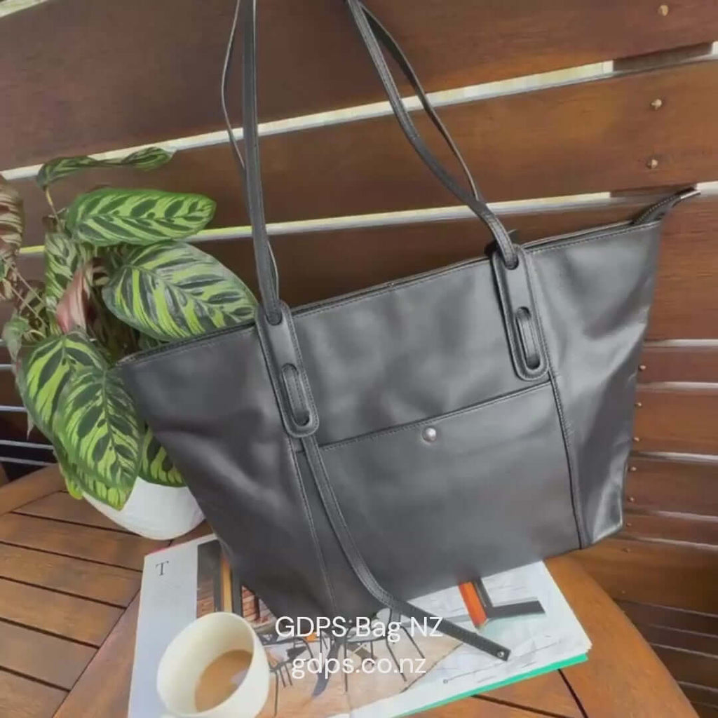 Women's large black shoulder tote bag for work and travel