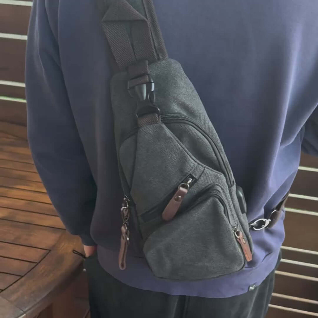Canvas Crossbody Sling Bag | USB Charging Chest Bag
