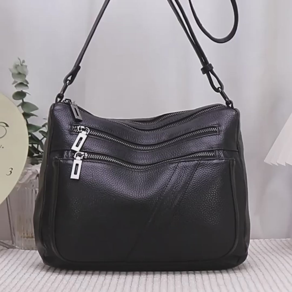 Leather Shoulder & Crossbody Bag - Multi Pocket Everyday Handbag
