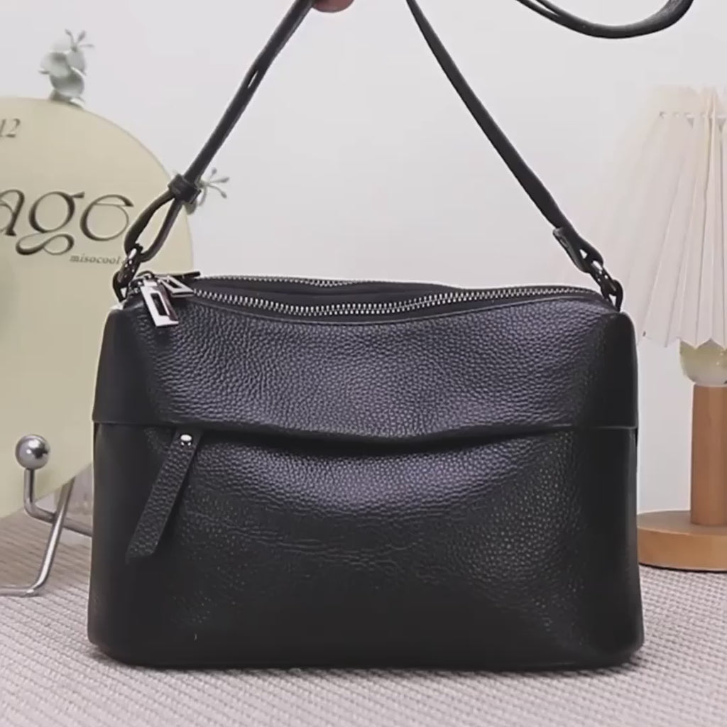 Leather Multi-Compartment Crossbody Shoulder Bag