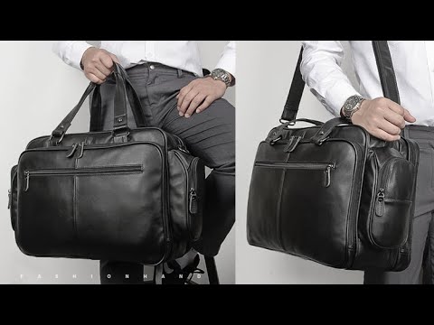 Men's leather laptop bag featuring a spacious laptop compartment