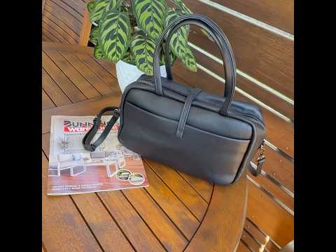 Black leather structured handbag with dual handles