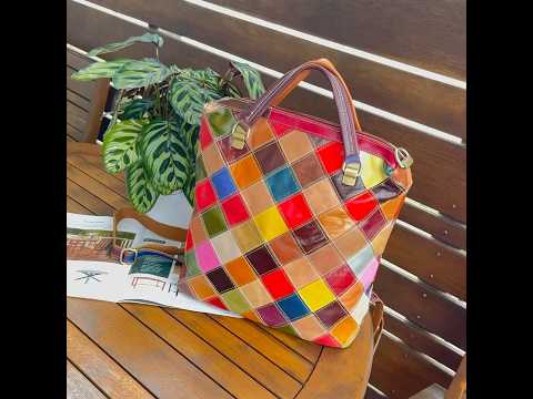 Versatile leather colorful patchwork backpack for women in NZ.