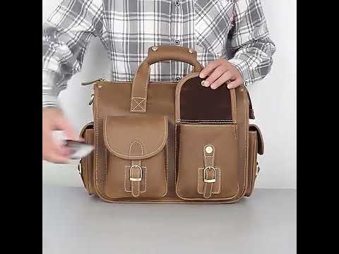 Stylish Crazy Horse leather laptop bag with spacious compartments.