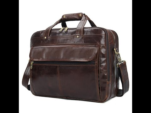 Interior compartments of the leather laptop bag for 15.6-inch laptops.