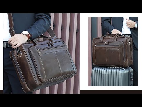 Elegant leather laptop bag for business and travel use.