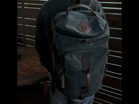 Durable canvas duffle backpack ideal for travel and outdoor activities.