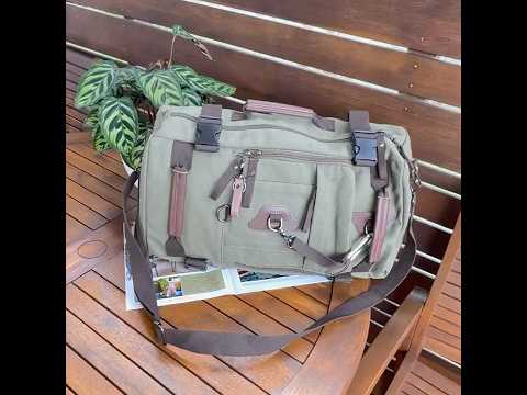 Versatile canvas backpack and duffle bag for outdoor adventures, featuring side zipper opening and multiple compartments.