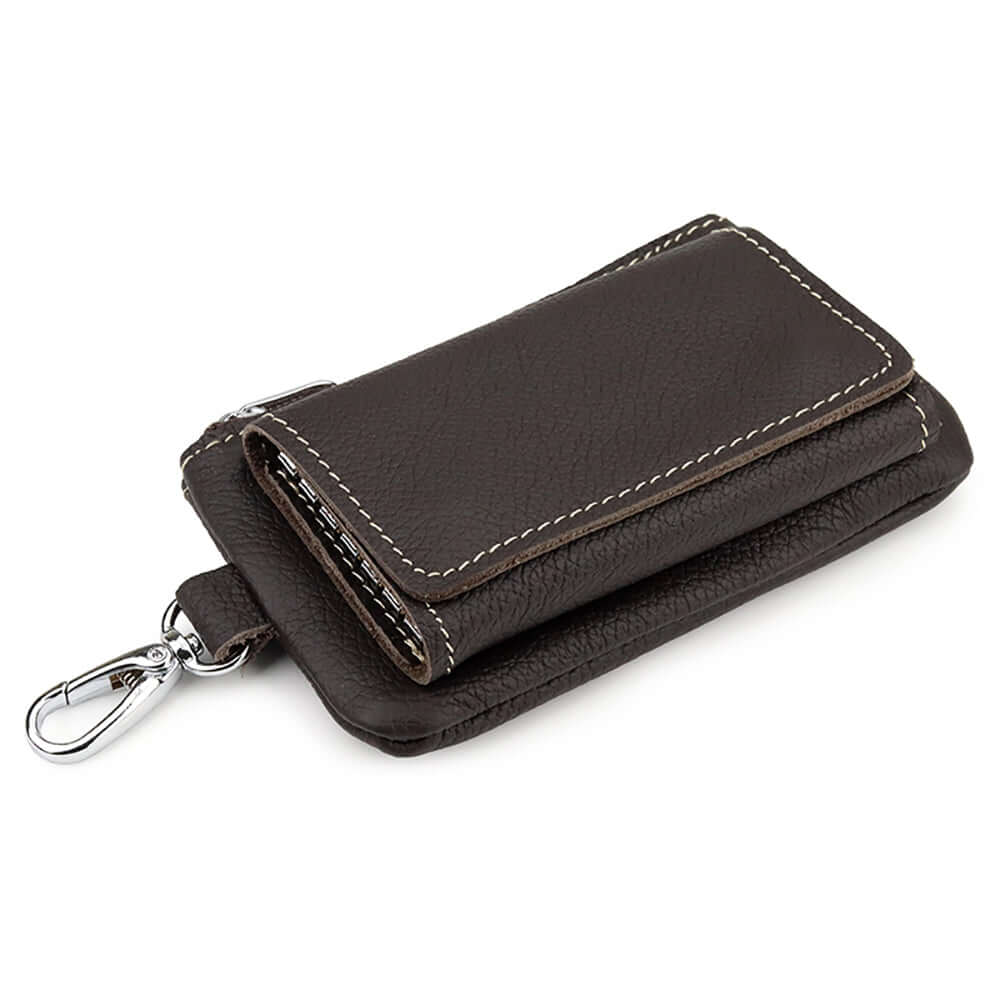 Durable real leather key wallet with strong stitching