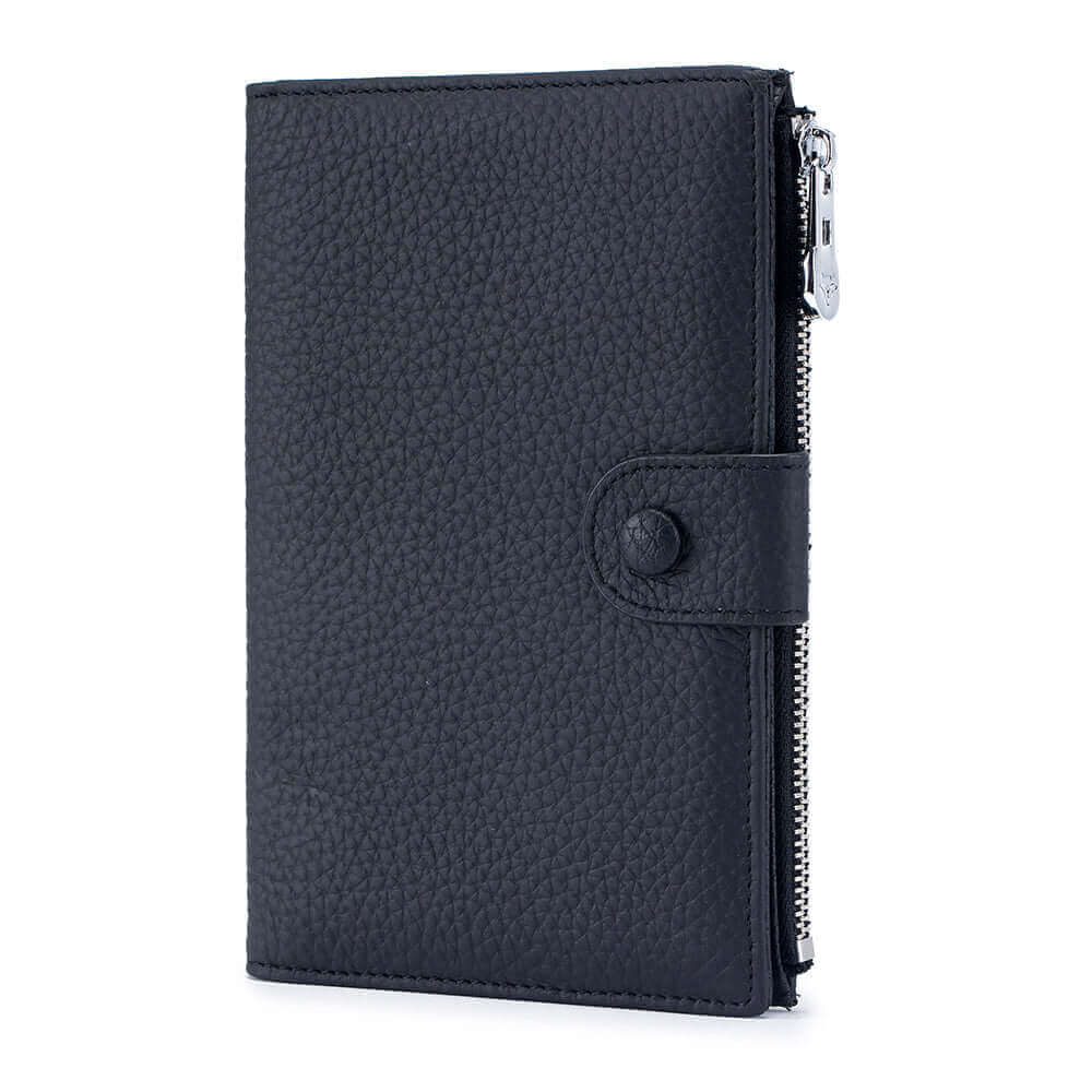 Versatile RFID-protected leather passport wallet with ample storage for cards and passports.