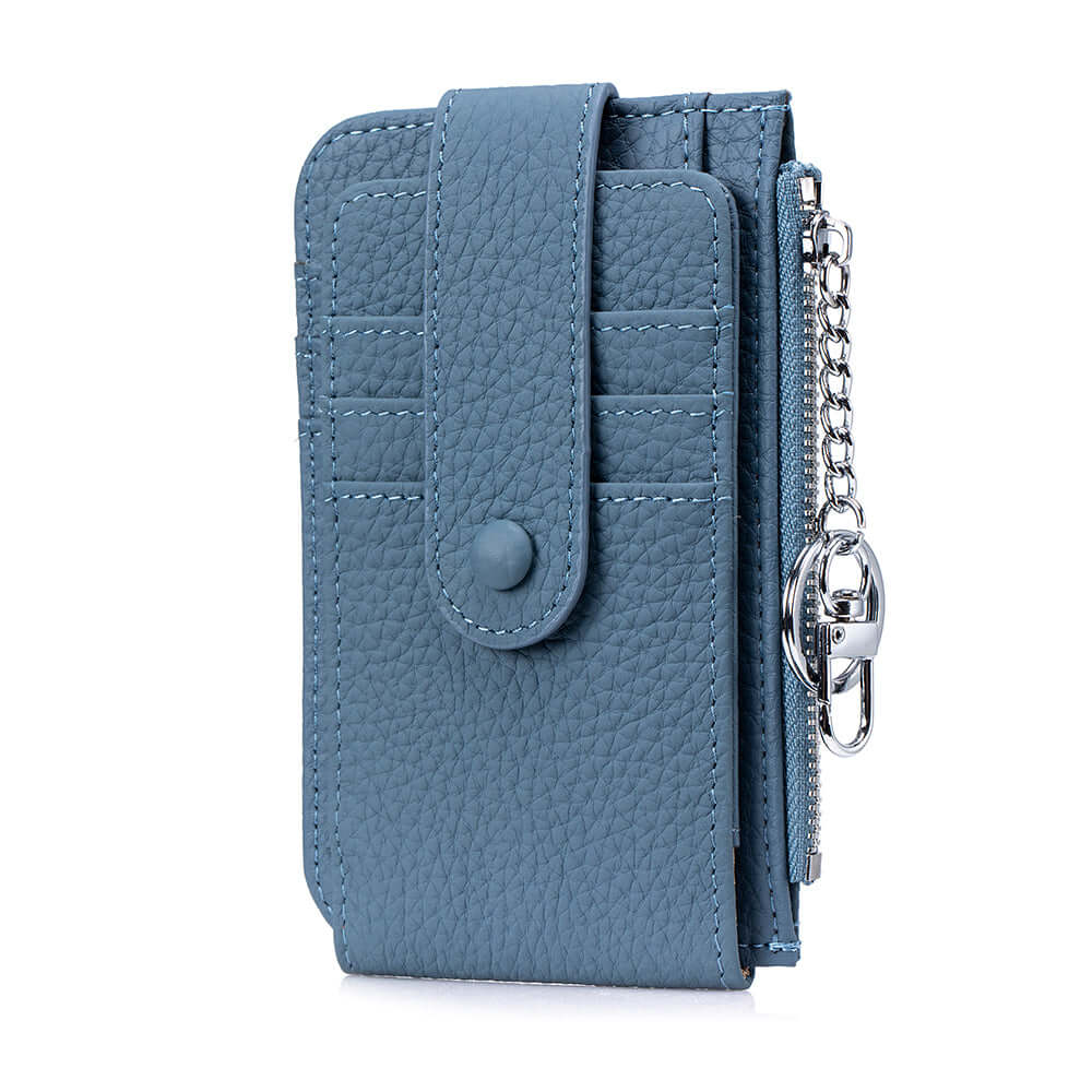 Secure card holder with button and zip closure