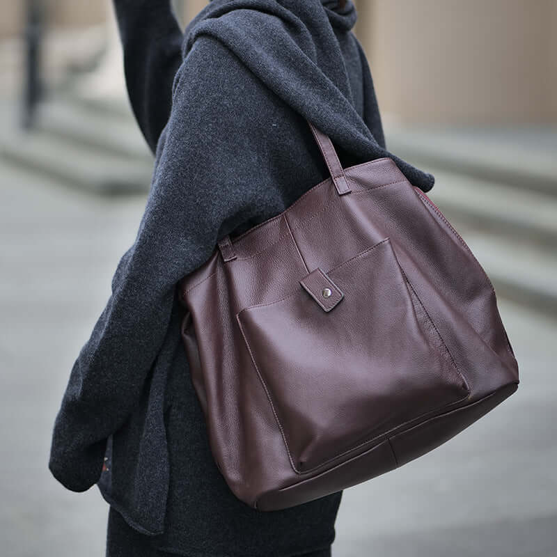 Leather shoulder bag for travel, work, and casual wear