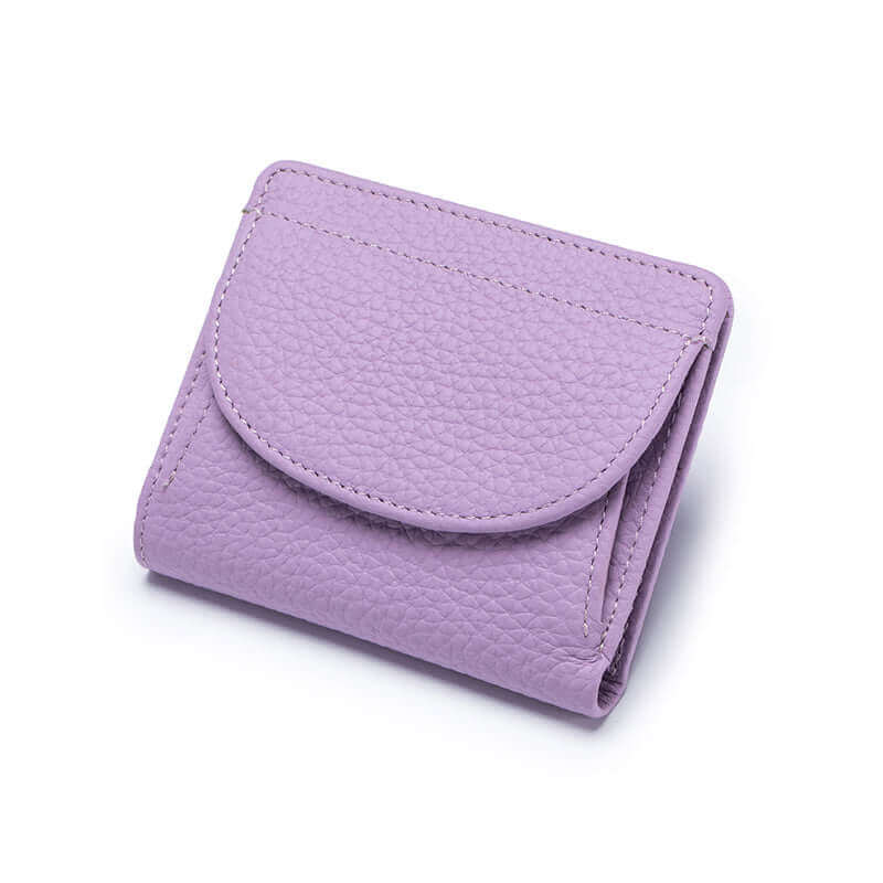 Slim leather wallet with RFID protection for women, featuring 5 card slots and foldable design.