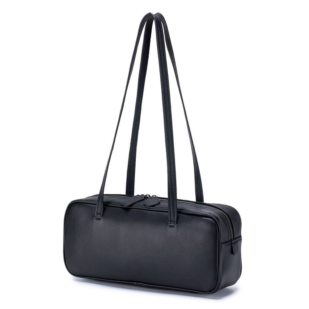 Soft cowhide leather shoulder bag with long strap