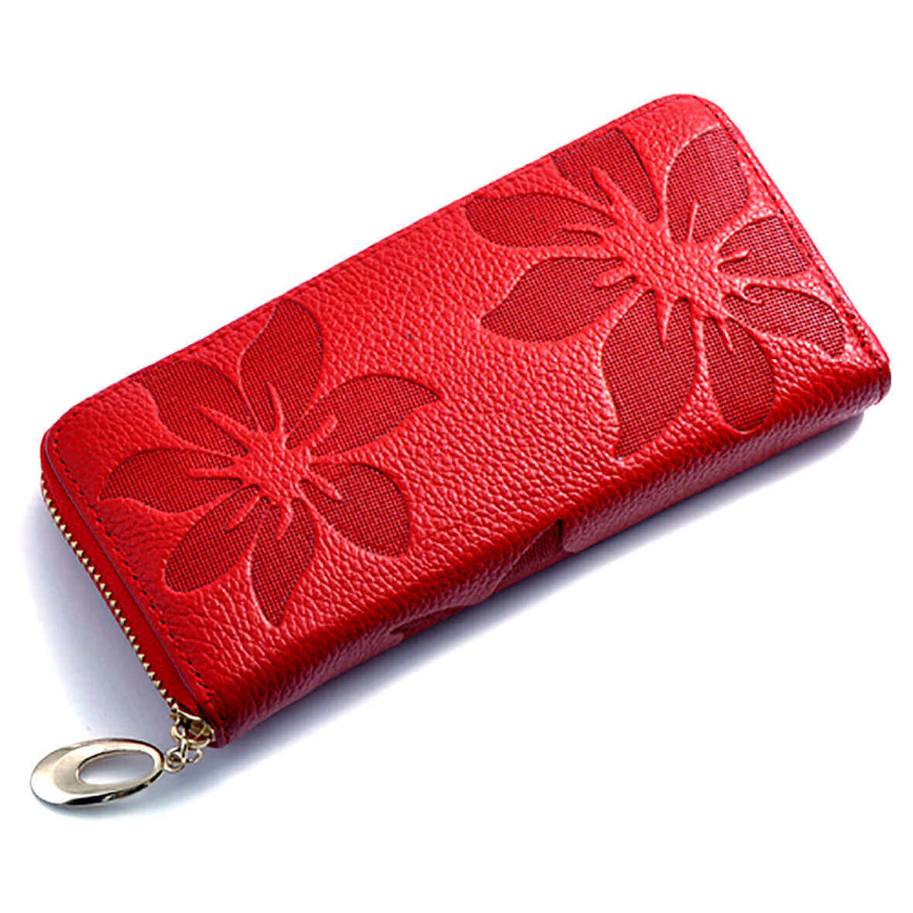 Stylish embossed leather wallet suitable for women.