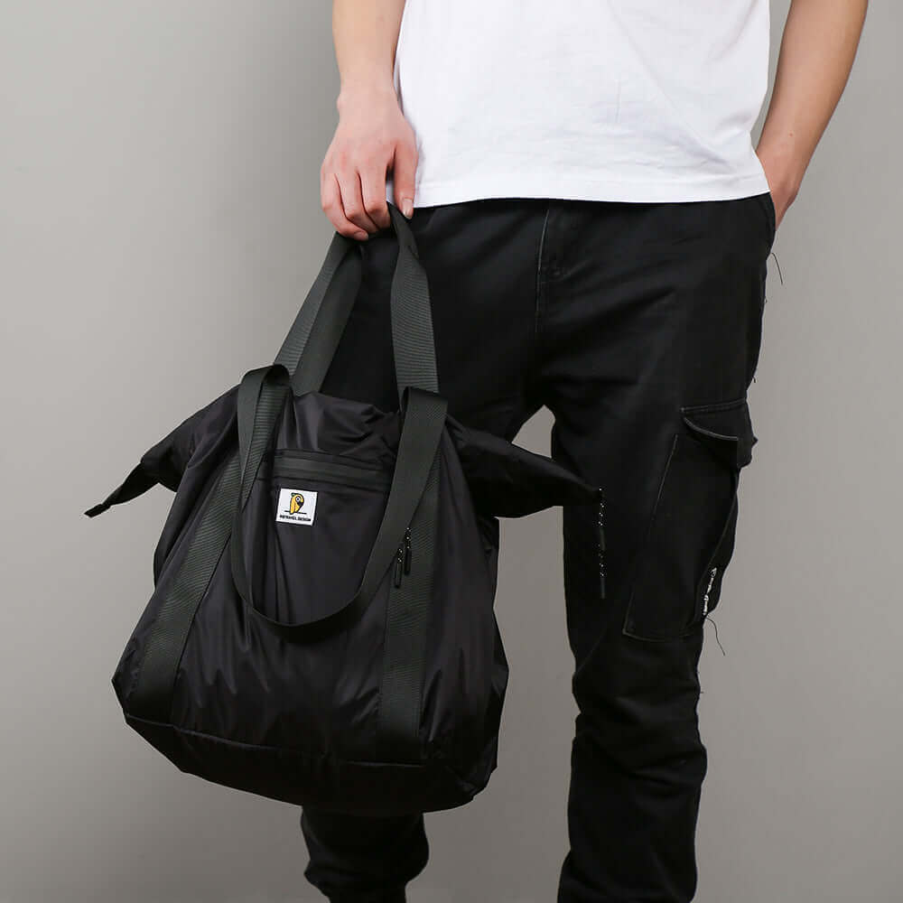 Spacious interior of the foldable nylon tote bag.