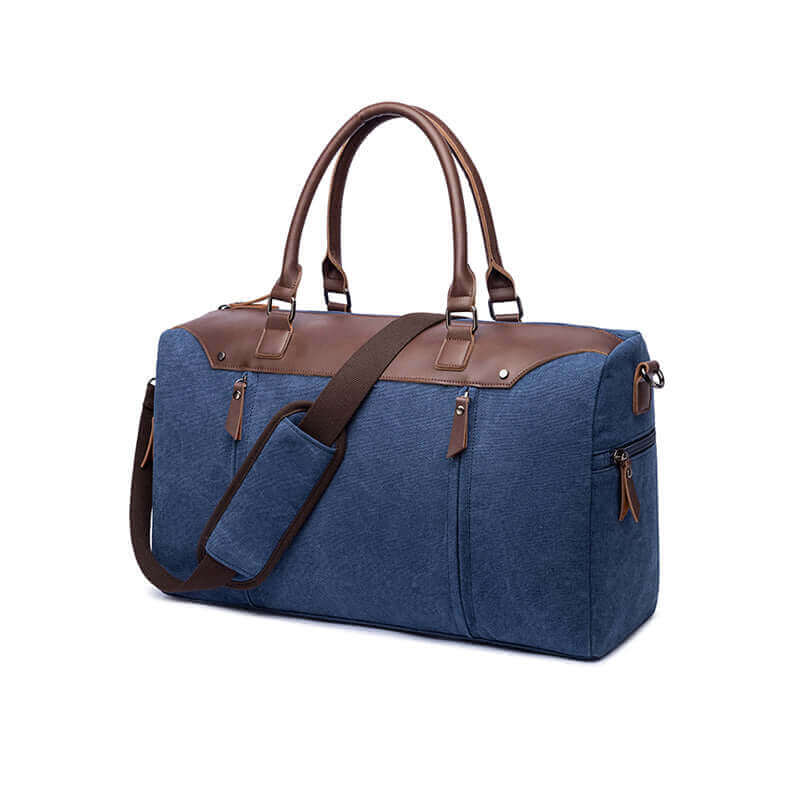 Travel duffle bag with adjustable shoulder strap.