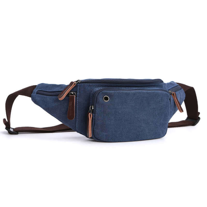 Travel-friendly men's canvas bum bag, perfect for storing essentials on the move.