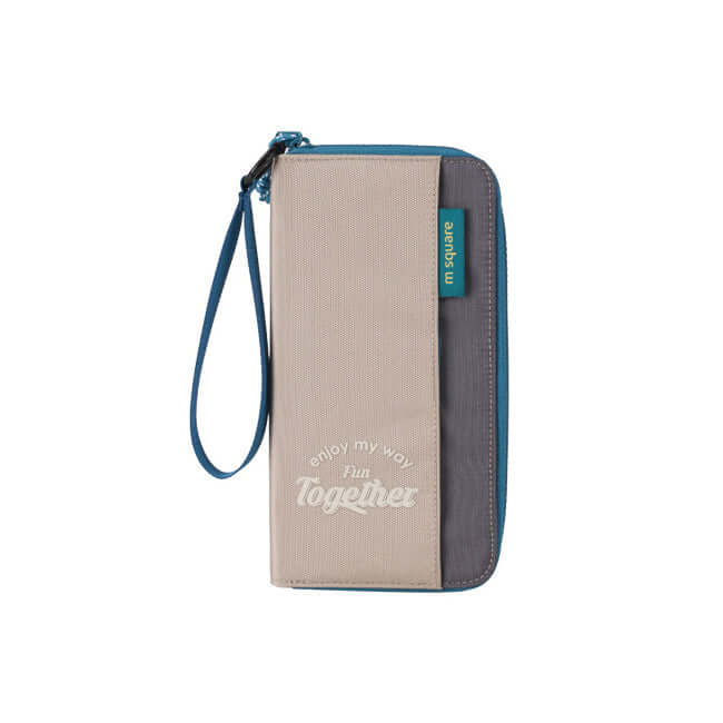 Travel organizer wallet with dedicated slots for cards and documents.