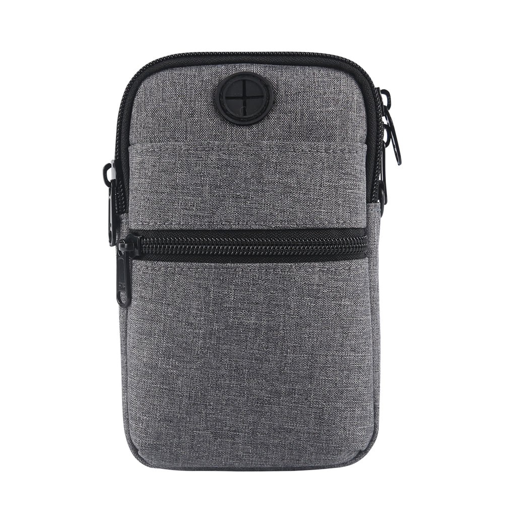 Front view of multi-functional travel phone crossbody bag.