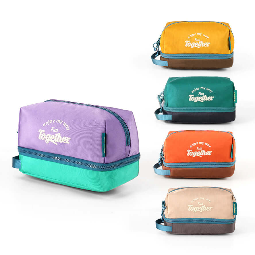 Travel toiletry bag with double-layer design.