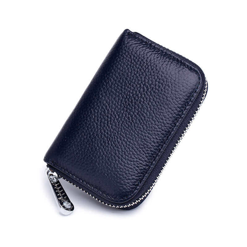 Unisex RFID leather card holder offering security and style with multiple color options.