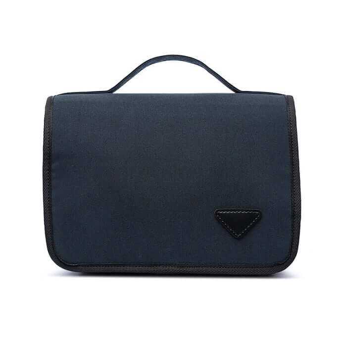 Unisex navy blue travel wash bag with hanging hook