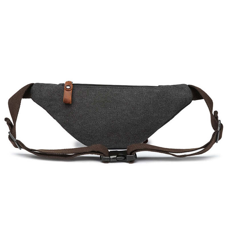 Adjustable strap on black canvas bum bag for men and women
