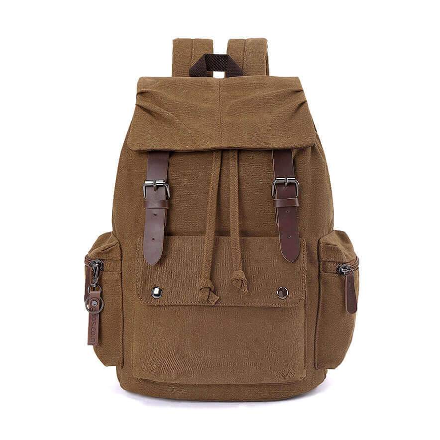 Canvas backpack in coffee, perfect for daily use.