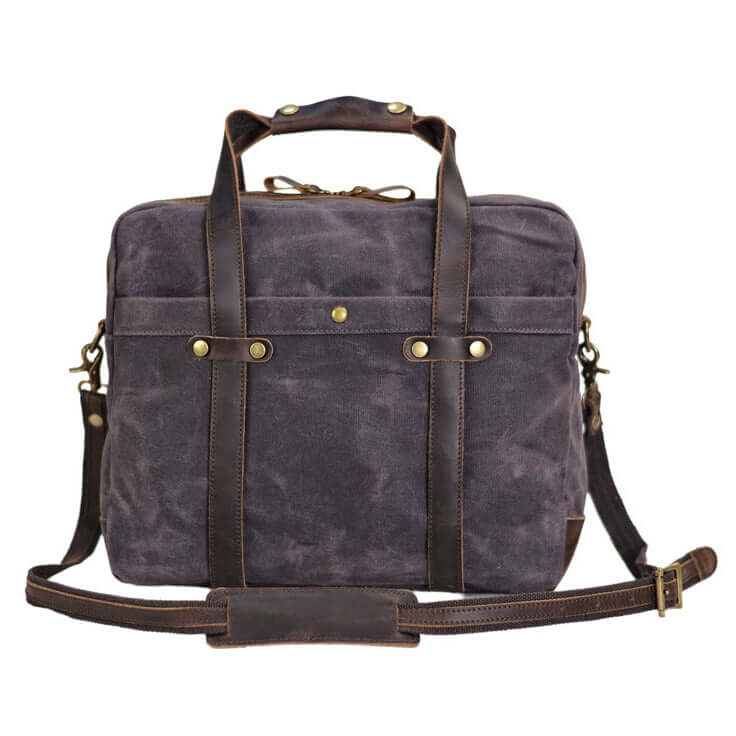 Brown canvas briefcase for men with Crazy Horse leather accents - NZ