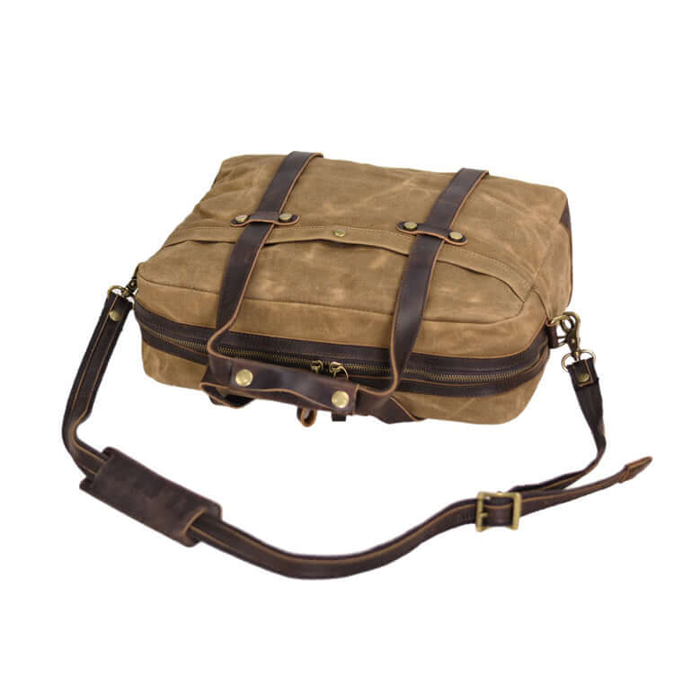 Canvas leather briefcase for men - 15.6 inch