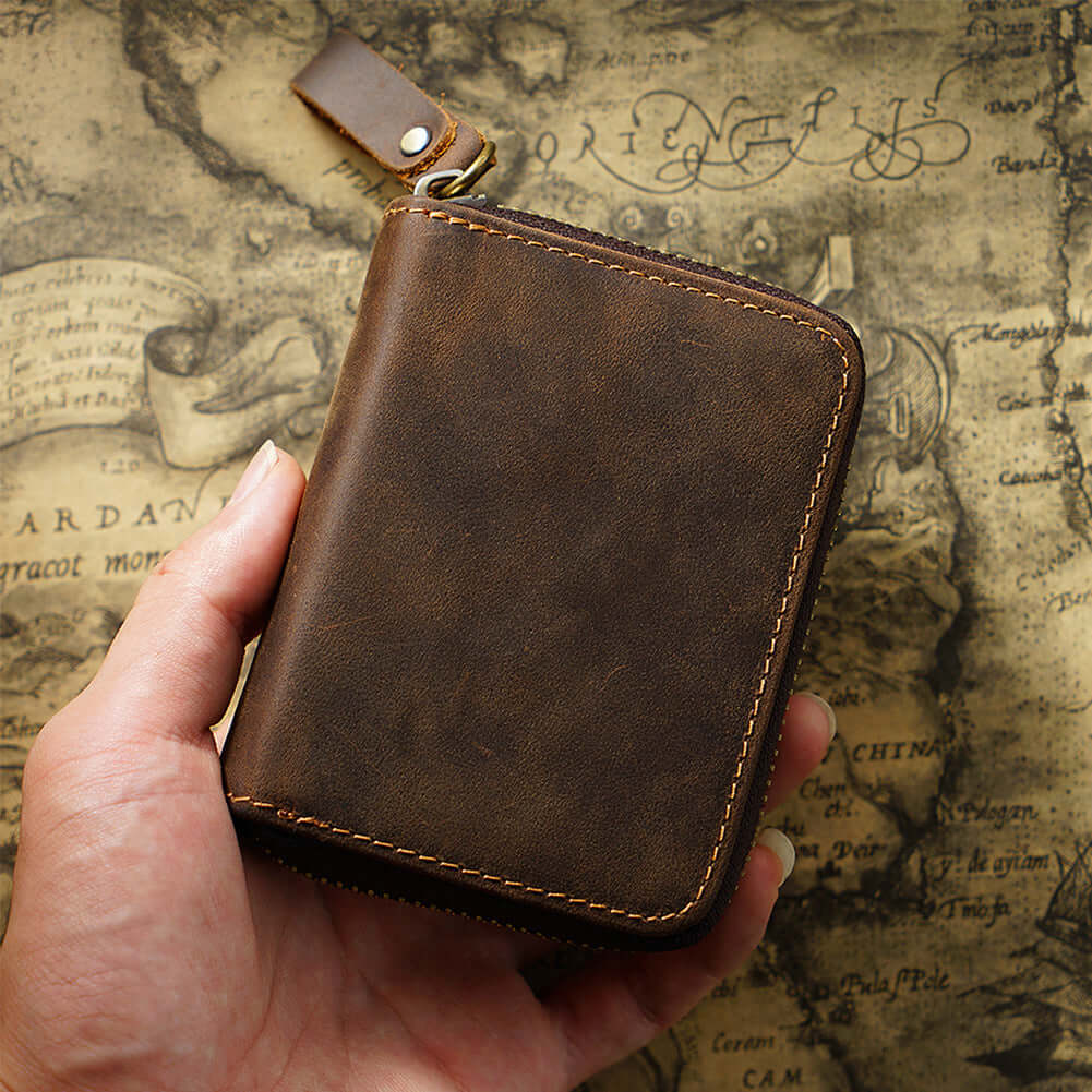 Coffee colour Crazy Horse leather card holder
