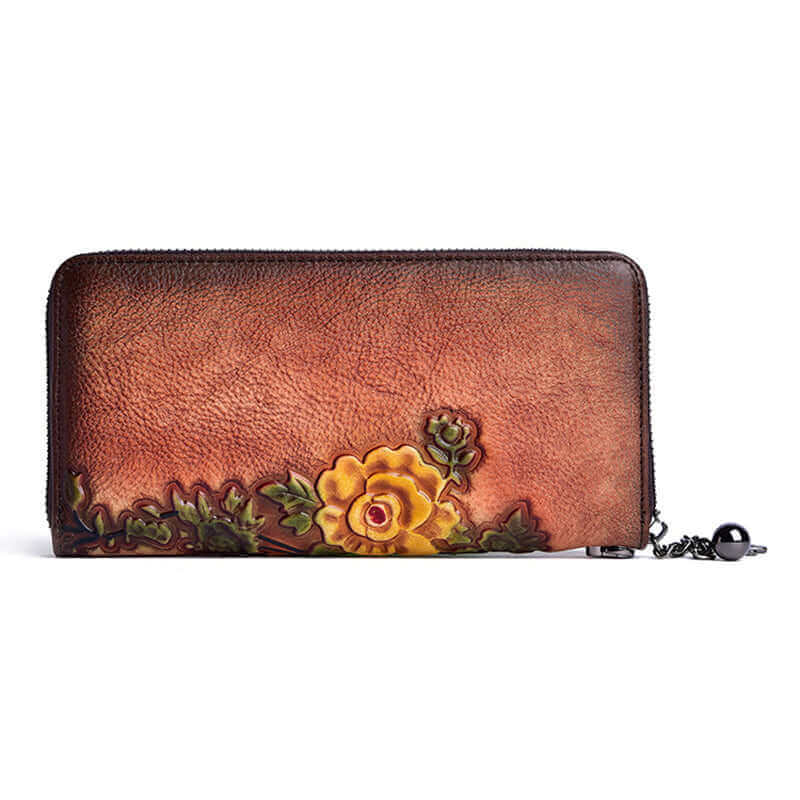 ack view of genuine leather embossed wallet for women