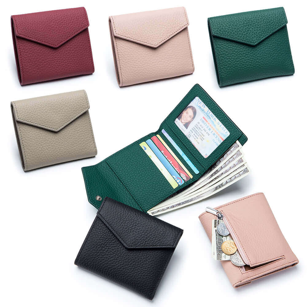 Multiple colors of leather envelope wallets for women