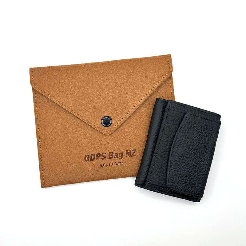 Women's genuine leather RFID mini wallet in black, providing secure storage for your essentials.