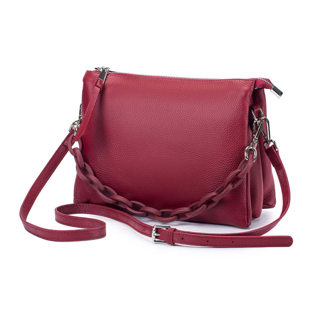 Elegant design of the Women's Leather Crossbody Bag with chain handle.