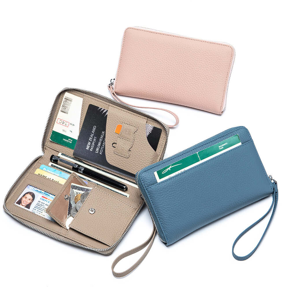 Women’s leather travel organiser wallet in NZ with passport space
