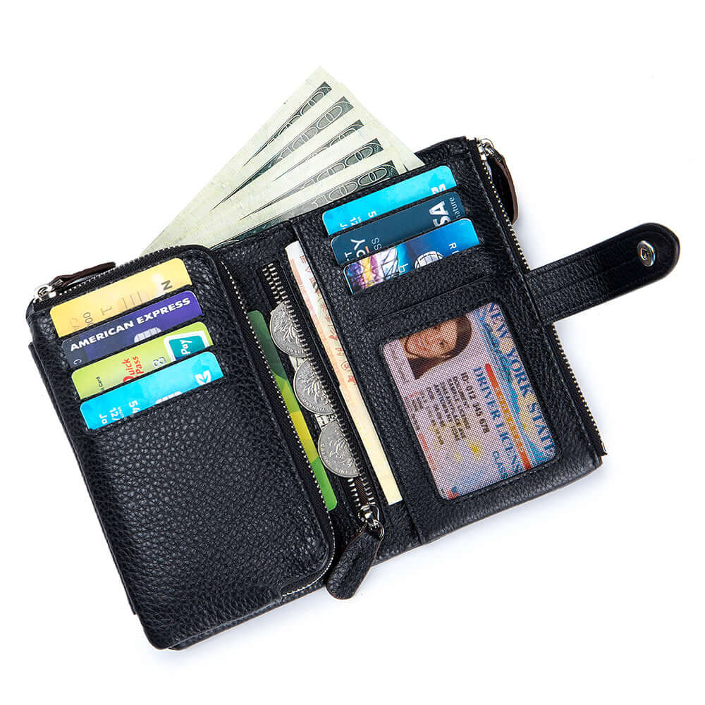 Money slot inside a women's tri-fold wallet.