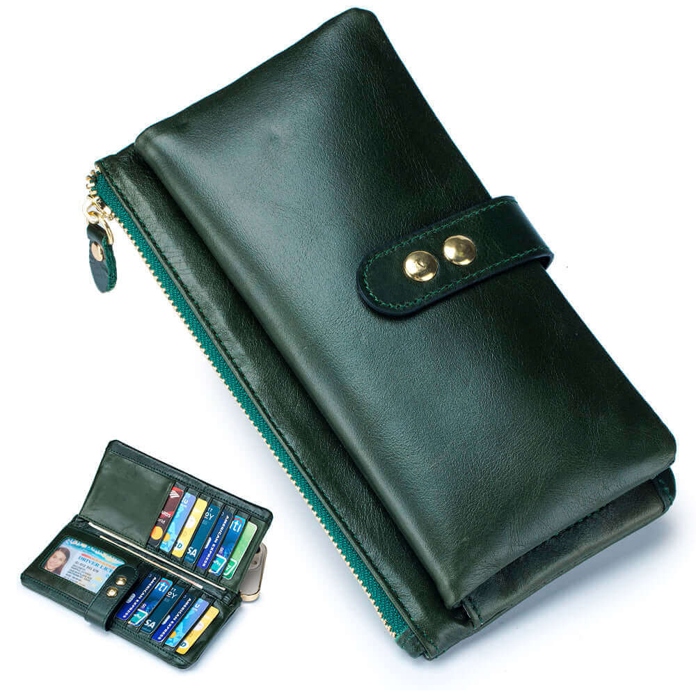 Women's leather wallet with convenient back zipper pocket