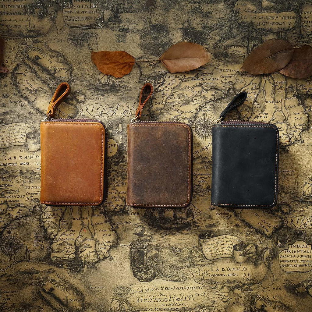 Full zip closure leather card wallet